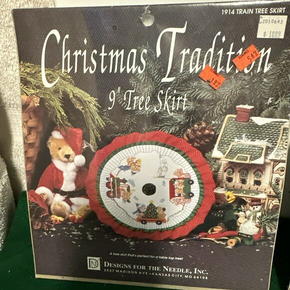Christmas Tradition Cross Stitch Kit 9 Inch Tree Skirt Train Lot Of 2 - Picture 2 of 8